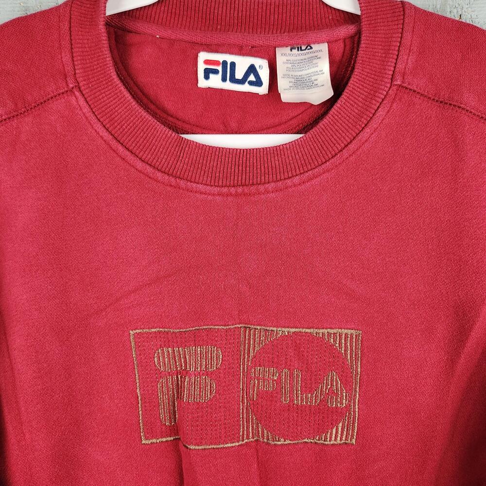 FILA Sweatshirt Mens 2XL Red Embroidered Logo Graphic Crewneck Pullover Fleece